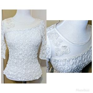 Elegant White Floral Appliqué Textured Blouse